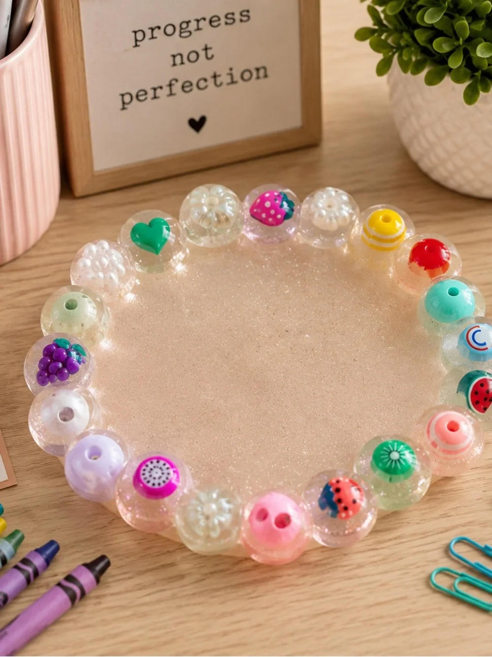 Personalized Glitter Pink Kids Name Bracelet - Pink Bead Accent